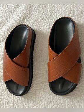 Free people Men's Brown Cross-Strap Slide Sandals